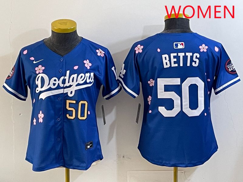 Women Los Angeles Dodgers #50 Betts Blue Sakura Edition 2025 Nike MLB Jersey style 6->women mlb jersey->Women Jersey